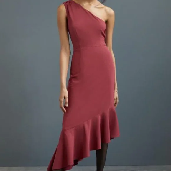 hutch one-shoulder ruffle maxi dress Hutch One-Shoulder Faux-Feather Trim Maxi Dress